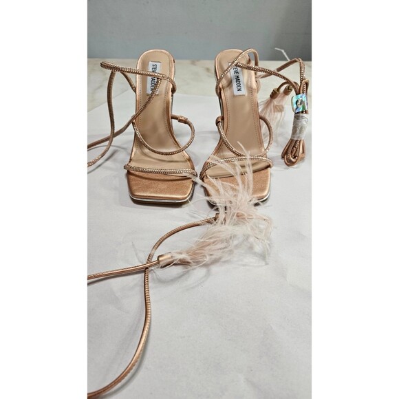 Steve Madden Tan Strappy Block Heel Slip On Square Toe Women's Sandals Size 8.5M - Picture 3 of 10